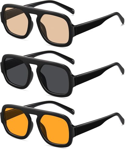نظارات شمسية ريترو مربعة الشكل للنساء والرجال طراز السبعينيات بظلال عصرية مسطحة علوية للحماية من الأشعة فوق البنفسجية in Kuwait