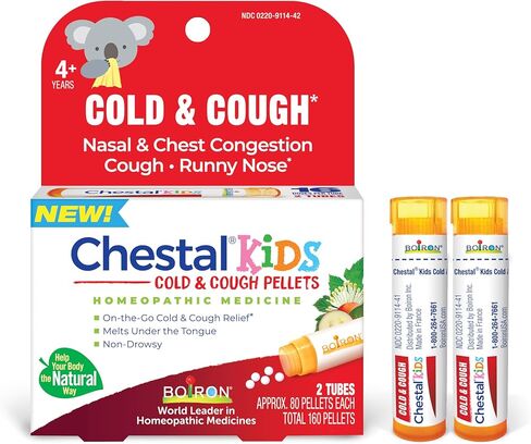 Chestal Kids Cold & Cough Pellets for Nasal & Chest Congestion, Fitful Cough, Sneezing, Occasional Minor Sore Throat, and Runny or Stuffy Nose - 2 Count (160 Pellets) in Saudi Arabia