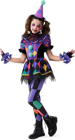 Spooktacular Creations Halloween Clown Costume for Girls, Dark Colorful Twisted Clown Jester Costume for Kids in Saudi Arabia