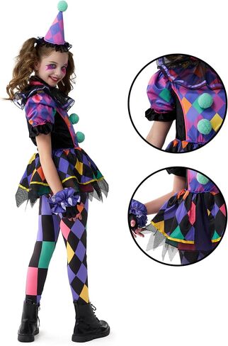 Spooktacular Creations Halloween Clown Costume for Girls, Dark Colorful Twisted Clown Jester Costume for Kids in Saudi Arabia