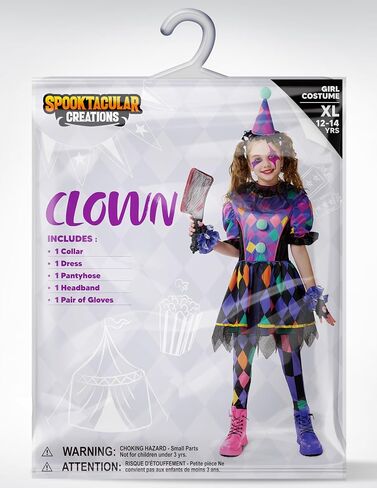 Spooktacular Creations Halloween Clown Costume for Girls, Dark Colorful Twisted Clown Jester Costume for Kids in Saudi Arabia