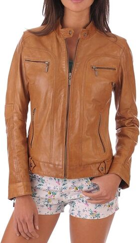 Women's Leather Jacket, 100% Lambskin Leather Full Sleeve Bomber Jacket | Regular Fit Biker Motorcycle Jacket in Kuwait