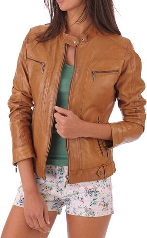 Women's Leather Jacket, 100% Lambskin Leather Full Sleeve Bomber Jacket | Regular Fit Biker Motorcycle Jacket in Kuwait
