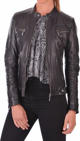 Women's Leather Jacket, 100% Lambskin Leather Full Sleeve Bomber Jacket | Regular Fit Biker Motorcycle Jacket in Kuwait