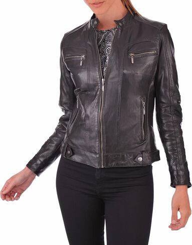 Women's Leather Jacket, 100% Lambskin Leather Full Sleeve Bomber Jacket | Regular Fit Biker Motorcycle Jacket in Kuwait