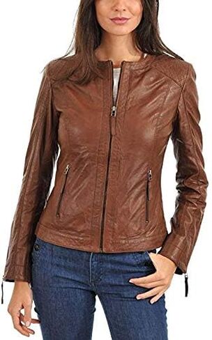 Women's Leather Jacket, 100% Lambskin Leather Full Sleeve Bomber Jacket | Regular Fit Biker Motorcycle Jacket in Kuwait