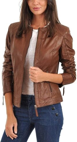 Women's Leather Jacket, 100% Lambskin Leather Full Sleeve Bomber Jacket | Regular Fit Biker Motorcycle Jacket in Kuwait