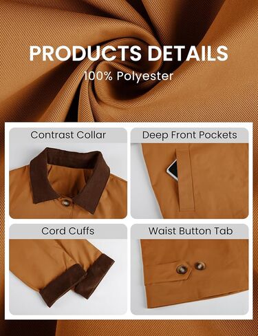 Lviefent Womens Contrast Collar Jacket Casual Button Down Long Sleeves Crop Trench Coat Outerwear with Pockets in Kuwait