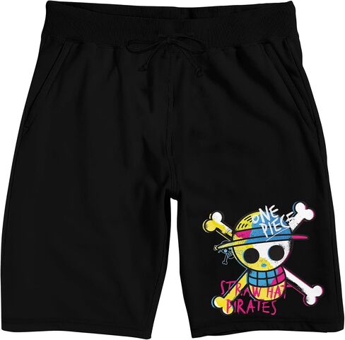 Bioworld One Piece Live Action Colorful Straw Hat Skull & Crossbones Men’s Black Sleep Pajama Shorts in Saudi Arabia