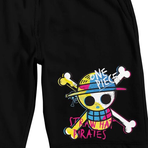 Bioworld One Piece Live Action Colorful Straw Hat Skull & Crossbones Men’s Black Sleep Pajama Shorts in Saudi Arabia