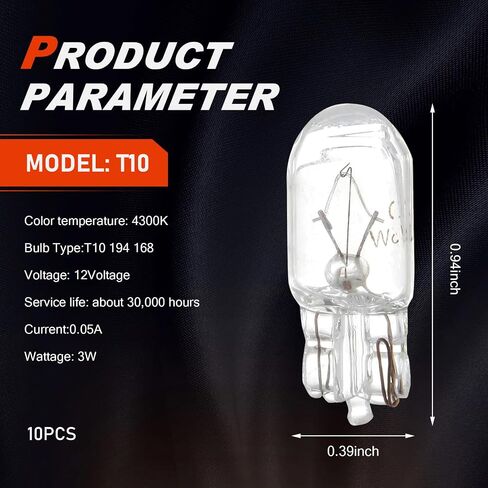 10PCS 194 Light Bulbs, 194 Bulb Led License Plate Light Bulbs, T10 12V 5W 168 Led Bulb 1/4 Wedge Base, Clear Car Taillight Turn Brake Signal Replacement for Cars Trucks SUVs (White Light) in Saudi Arabia