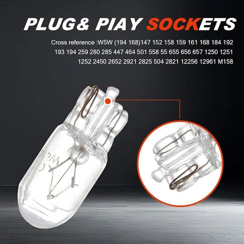 10PCS 194 Light Bulbs, 194 Bulb Led License Plate Light Bulbs, T10 12V 5W 168 Led Bulb 1/4 Wedge Base, Clear Car Taillight Turn Brake Signal Replacement for Cars Trucks SUVs (White Light) in Saudi Arabia