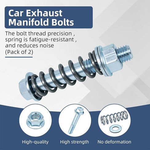 مسامير مشعب عادم السيارات M10x1.5، مجهزة بزنبرك ممتص للصدمات، طقم مسامير وصواميل العادم، ملحق شفة من الفولاذ المقاوم للصدأ، مناسب لنظام عادم السيارات، قطعتان in Kuwait