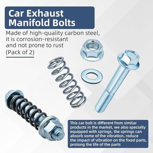 مسامير مشعب عادم السيارات M10x1.5، مجهزة بزنبرك ممتص للصدمات، طقم مسامير وصواميل العادم، ملحق شفة من الفولاذ المقاوم للصدأ، مناسب لنظام عادم السيارات، قطعتان in Kuwait