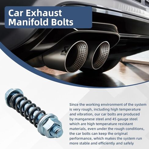 مسامير مشعب عادم السيارات M10x1.5، مجهزة بزنبرك ممتص للصدمات، طقم مسامير وصواميل العادم، ملحق شفة من الفولاذ المقاوم للصدأ، مناسب لنظام عادم السيارات، قطعتان in Kuwait