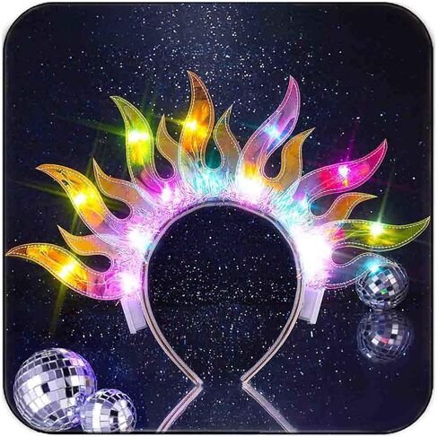 DRESBE Light Up Headband LED Fire Headbands Flame Hair Hoop Party Prom Rave Hair Accessories for Women (Yellow Light) in Kuwait