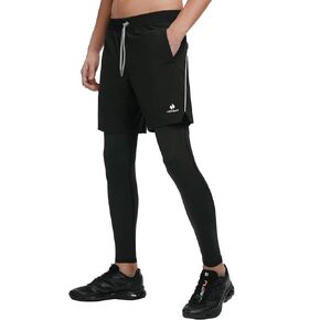 HOTSUIT New Released Stretch Compression Running Pants Men Compression Leggings 2 in 1 Black Running Tights with Pockets