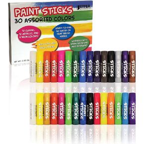 Better Office Products Solid Tempera Paint Sticks, 30 Pack, Fast Drying, No Brush or Water Needed, Washable, 30 Assorted Colors, 12 Classic/12 Metallic/6 Neon, Non-Toxic, Box of 30 Colors