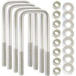 TMW (4) 304 Stainless Steel Square U-Bolts 1/2" Diameter x 2-1/16" Inside Width x 6-5/16" Inside Height with SS Lock Nuts & Washers for Boat and Utility Trailers Fits Down Over 2" Wide Metal in Kuwait