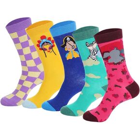 Women's Novelty Design Mid-Calf Socks, 5 Pairs pack, Matching different moods and lives.