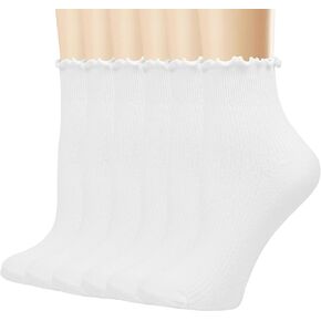 Womens Ruffle Socks Cute Frilly Ankle Socks Breathable Cotton Warm Soft Casual Crew Socks for Women 6 Pack