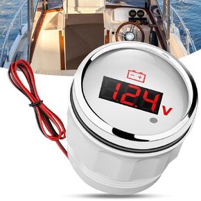 DC 12V 24V Marine Digital Voltmeter Gauge, Waterproof Volt Meter 12 Volt Gauge, 52mm Battery Voltage Gauge, Car Voltmeter LED Digital Display, 12V Voltage Gauge with Smart Alarm for Boat Marine Truck