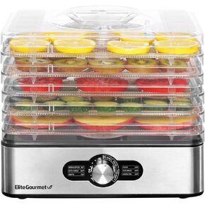 Elite Gourmet Food Dehydrator, Stainless Steel Trays Food Dehydrator, Adjustable Temperature Controls, Jerky Herbs Fruit Veggies Snacks