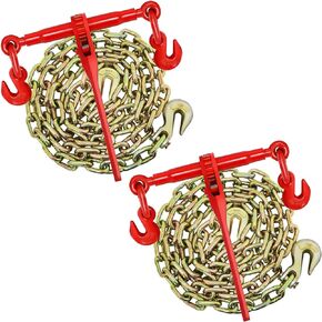 Chain Binder 3/8"-1/2" (2) Grade 70 Chain Ratchet Load Binder, 3/8"×10ft Chains(2) Chain Binder Kit for Truck, Flat Trailer, Hauling, Tie Down and Towing