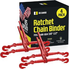 DC Cargo Heavy-Duty Ratcheting Chain Binder 5/16"-3/8", Load Binders with 5,400 lbs Working Load Limit - Chain Binders Ratcheting for Secure and Safe Transport (Pack of 4)