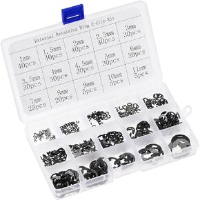 uxcell E-Clip Circlip - 400Pcs 1/1.5/2/2.5/3/3.5/4/ 4.5/5/6/7/8/9/10/11mm External Retaining Shaft Snap Ring Washer Carbon Steel Black Assortment Kit