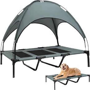 Elevated Dog Bed, Outdoor Dog Bed with Canopy, Raised Dog Cot with Anti-Slip Feet, Breathable Mesh for Indoor & Outdoor Use, Portable Cooling Dog Bed for Dogs Up to 88LBS (XL)