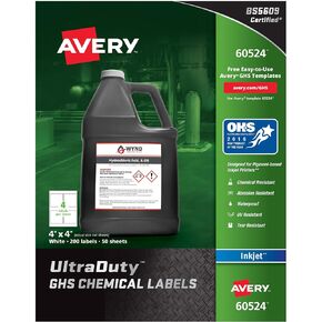 Avery UltraDuty GHS Chemical Labels for Pigment Inket Printers, Waterproof, UV Resistant, 4x4, 200Pk (60524)