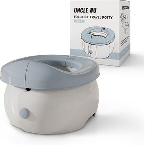 مقعد تدريب محمول على المرحاض 2 في 1 من UNCLE WU، مقعد نونية للسيارة للذهاب، كرسي نونية للأطفال قابل للطي (يتضمن حمل 100 حقيبة) رمادي وأبيض in Kuwait