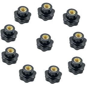 M8 Star Knob Clamping Handle Nut Through Hole Set Black Plastic Screw knurled Clamping nut knob10 Pcs.