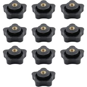 Antrader M5 Star Knobs,10Pcs Star Knob Clamping Handle Nut Thru Hole Star Knobs Nuts Screw Knurled Clamping Nut Knob Black Plastic Handle Clamping Knobs