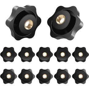 12 Pcs Threaded Knobs Star Knobs, Corrosion Protection Female Knob Screws Thru Threaded Knob Nuts Knob Black Nylon Screw-On Type Thru Threaded (M6)