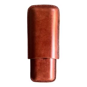Italy Vegetable Tanned Leather Cigar Case, Luxury Genuine Leather Cigar Case, Leather Cigar Humidor, Gift for Him, 2 Tubes Luxury Cigar Case for Cigar Ring Guage 52-60 (Tan)