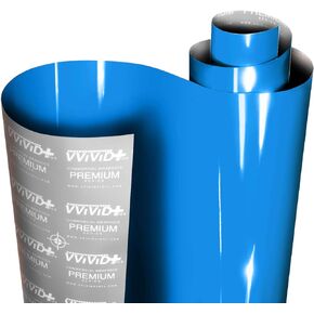VViViD+ Ultra Gloss Smurf Blue Vinyl Car Wrap Premium Paint Replacement Film Roll with Nano Air Release Technology, Stretchable Protective Cap Liner, Self Adhesive, Indoor Outdoor (1ft x 5ft)