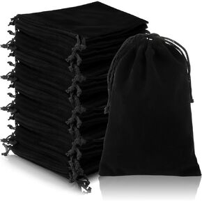Goaste 50 Pieces Velvet Drawstring Bags, 5×7 Inch Black Jewelry Pouches, Soft Velvet Gift Bags, Velvet Double Drawstring Cloth Bags for Jewelry Bracelet, Headphone, Bead, Gift, Candy, Gadgets