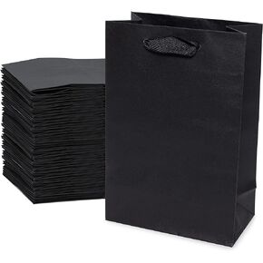 Prime Line Packaging 6x3x9 50 Pack Mini Black Gift Bags with Handles Small, Party Gift Bags, Kraft Paper Gift Bags Bulk for Small Business, Boutique