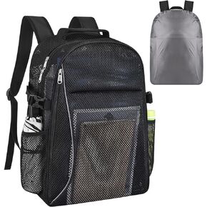 USPECLARE Heavy Duty Large Mesh Backpacks for Adults, Semi-Transparent College Backpacks with Rain Cover for School, Beach, and Travel (Large)