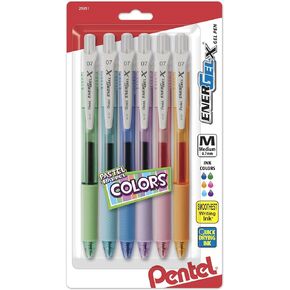 Pentel Energel-X Pastel Barrels Retractable, Medium Line, Assorted Ink Colors Pack of 6 (BL107FBP6M)