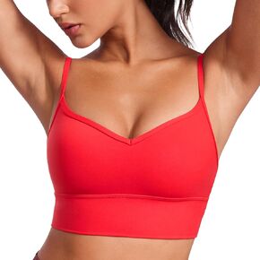 CRZ YOGA Womens Butterluxe Sweetheart Longline Sports Bra - V Neck Adjustable Thin Strap Yoga Bra Camisole Padded Crop Top