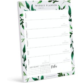 Bliss Collections Weekly Planner, Greenery Watercolor, Undated Tear-Off Sheets Notepad Includes Calendar, Organizer, Scheduler for Goals, Tasks, Ideas, Notes and To Do Lists, 8.5"x11" (50 Sheets)
