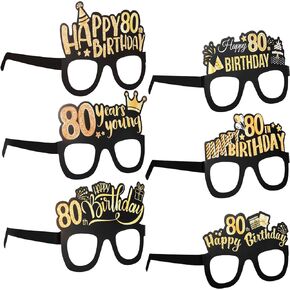 Sumind Birthday Decorations Men Party Eyeglasses Birthday Sunglasses Paper Glasses with Black Frame and Golden Words(80th)