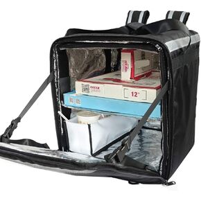 PK-76F: Large Doubledeck Insulated Pizza/Food Delivery Backpack, 16"x 15"x 18", with Divider, Cup Holder. Waterproof Thermal Food Take-Out Box, Keep Hot/Cold, 76Liters (Black) in Kuwait