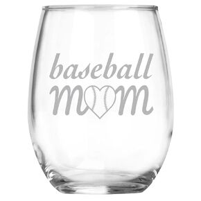 Baseball Mom Engraved Stemless Wine Glass • Unique Novelty Gift • Present for Mom, Sister, Aunt, Christmas, Birthday, Mother's Day