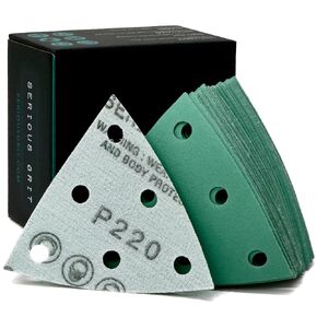 3.5" (93mm) 6-Hole 120 Grit Triangle Sanding Sheets - Fits Festool Rotex RO 90 Delta - Heavy-Duty Hook & Loop Film Disc Abrasives - Sandpaper for Detail Sanders - 50 Pack Box