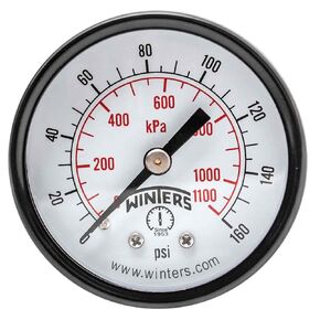 Winters 2 inch Dial Size, Multi Function Application Economy Utility Dry Pressure Gauge, Brass Internals, Steel Case, Dual Scale 0-60 psi/kPa, 3-2-3% Accuracy, 1/4 inch NPT Back Mount, Pressure Gauge
