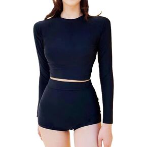 Girls Swimsuit Two Piece Rash Guard Long Sleeve High Waisted Bikini Set Bathing Suits Kids Swimwear（11-16Years）